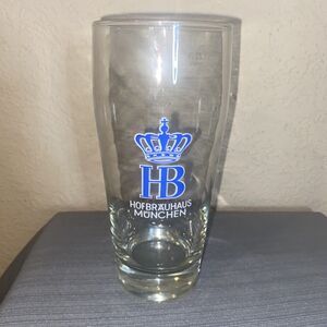 HB Munchen Hofbrauhaus Beer Pilsner Draft Drinking Glass Tall Clear Logo .5L 7”